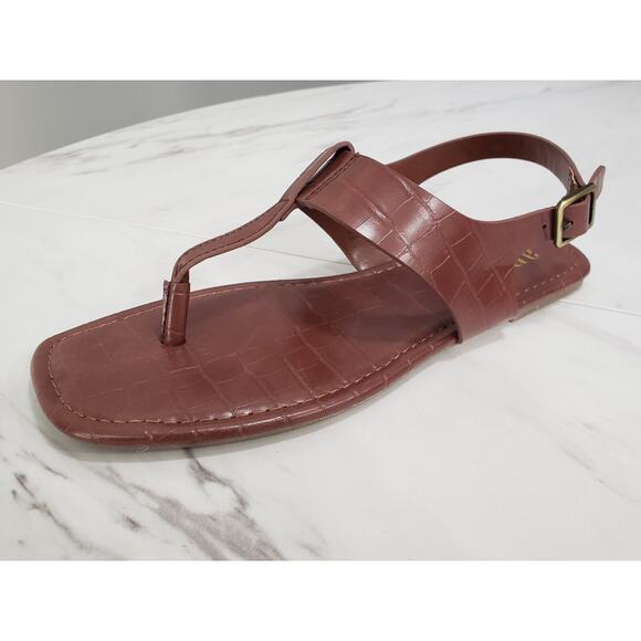 a.n.a -‎ Womens Kate T-Strap Flat Sandals Brown Cognac Faux Leather Crocodile 8 - Picture 7 of 8